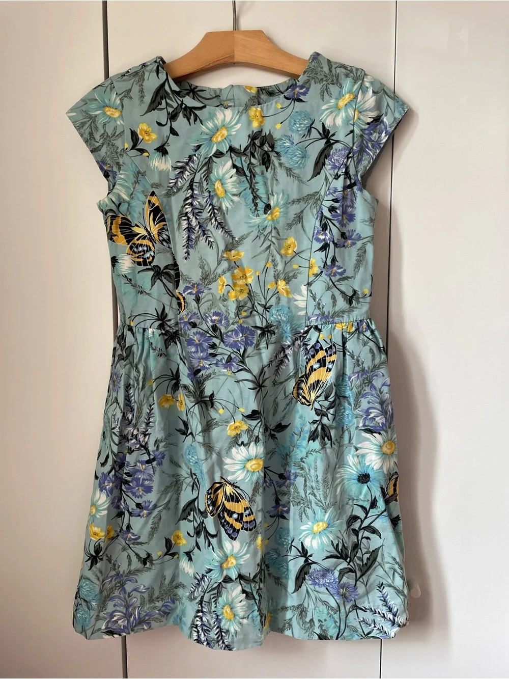 GAP Light Aqua Floral & Butterfly Fit-and-Flare Dress